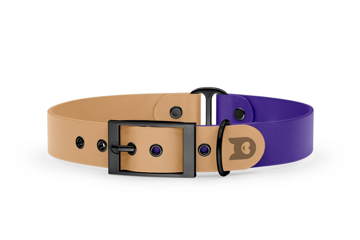 Duo-Halsband für Hunde: Hellbraun & Violett mit Schwarz-Komponenten