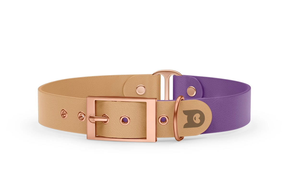 Duo-Halsband für Hunde: Hellbraun & Purpur mit Rosegold-Komponenten