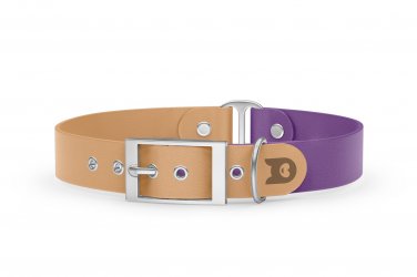 Duo-Halsband für Hunde: Hellbraun & Purpur mit Silber-Komponenten