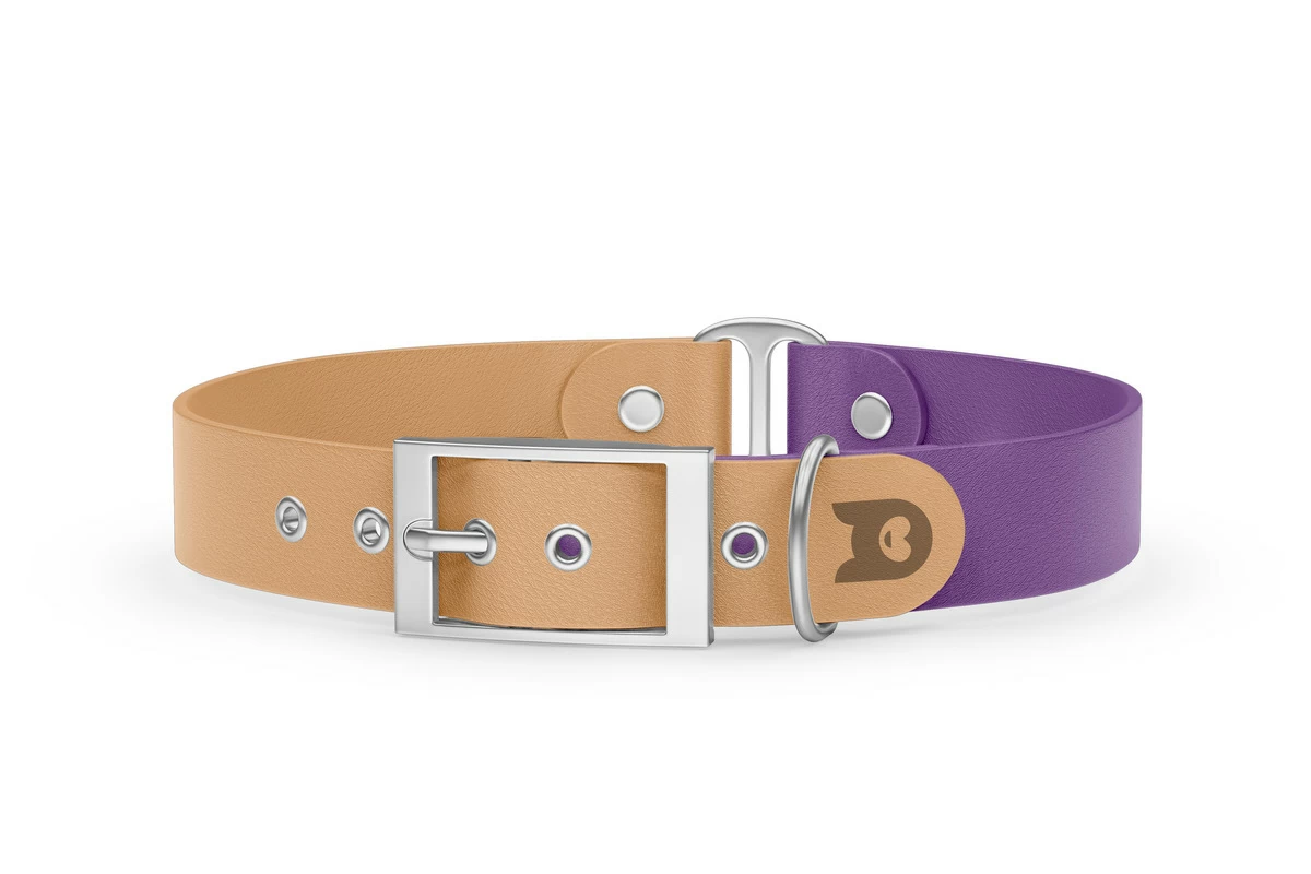 Duo-Halsband für Hunde: Hellbraun & Purpur mit Silber-Komponenten