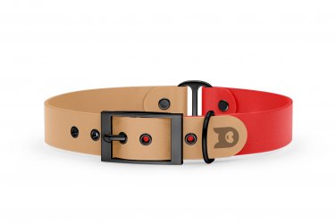Duo-Halsband für Hunde: Hellbraun & Rot mit Schwarz-Komponenten