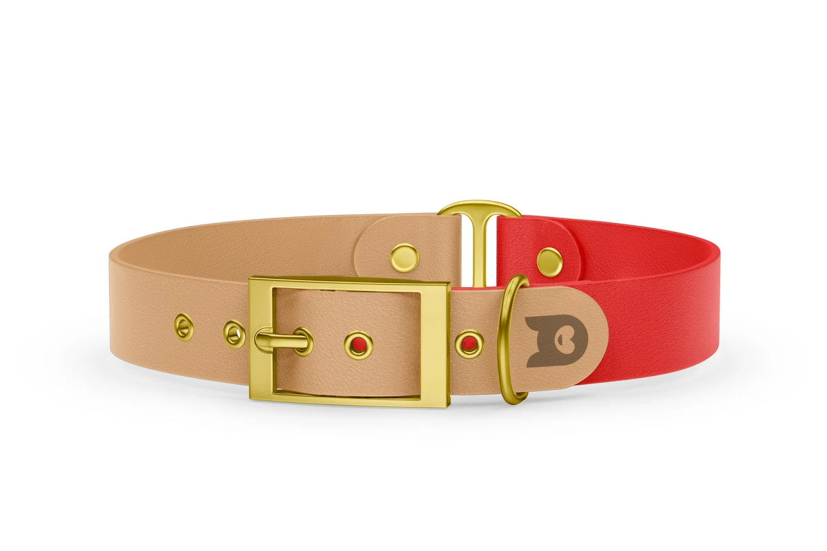 Duo-Halsband für Hunde: Hellbraun & Rot mit Gold-Komponenten