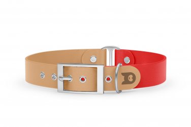 Duo-Halsband für Hunde: Hellbraun & Rot mit Silber-Komponenten