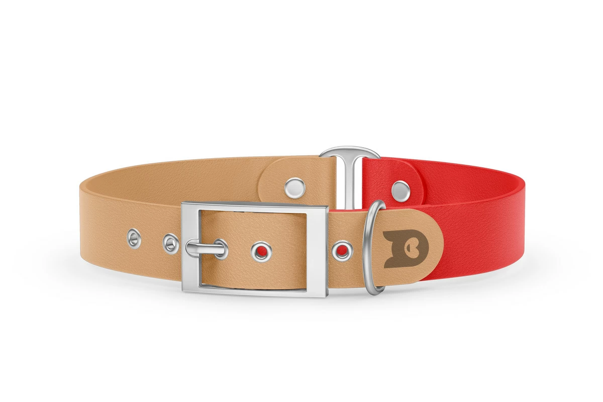 Duo-Halsband für Hunde: Hellbraun & Rot mit Silber-Komponenten