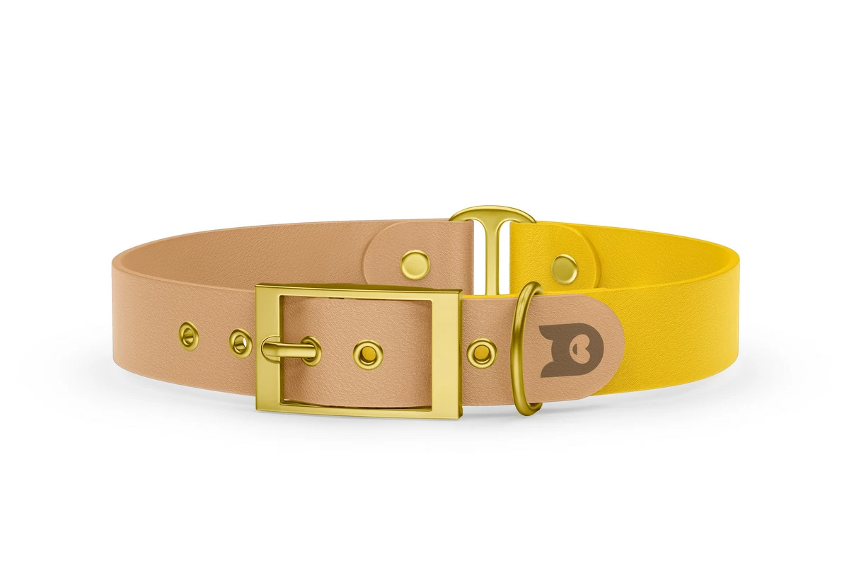 Duo-Halsband für Hunde: Hellbraun & Gelb mit Gold-Komponenten