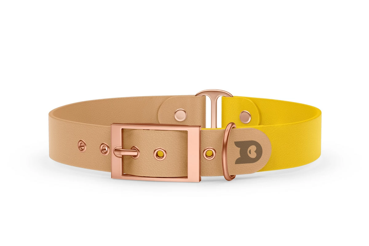 Duo-Halsband für Hunde: Hellbraun & Gelb mit Rosegold-Komponenten