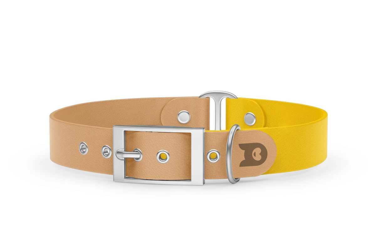 Duo-Halsband für Hunde: Hellbraun & Gelb mit Silber-Komponenten