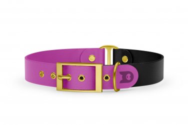 Duo-Halsband für Hunde: Hellviolett & Schwarz mit Gold-Komponenten