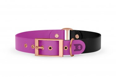 Duo-Halsband für Hunde: Hellviolett & Schwarz mit Rosegold-Komponenten