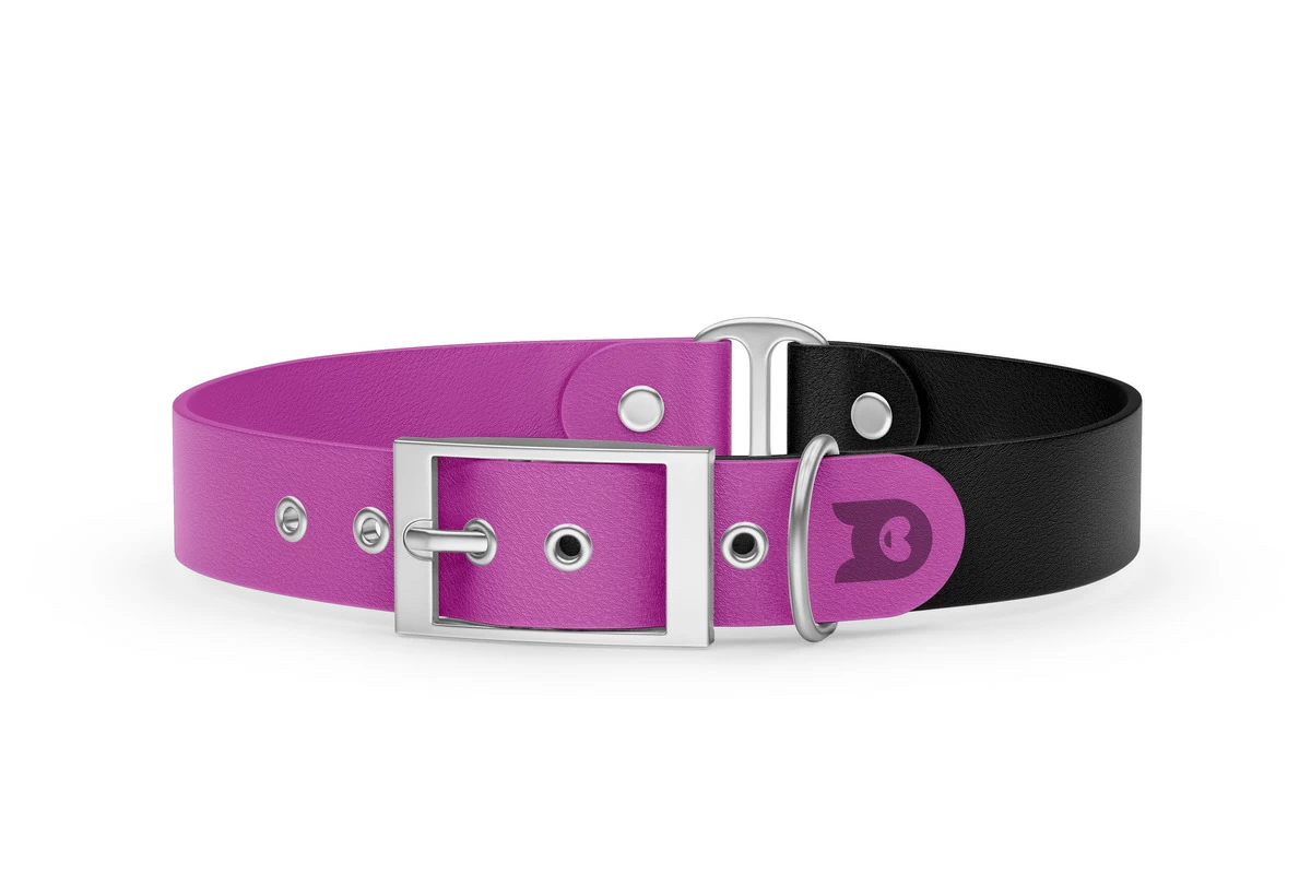 Duo-Halsband für Hunde: Hellviolett & Schwarz mit Silber-Komponenten