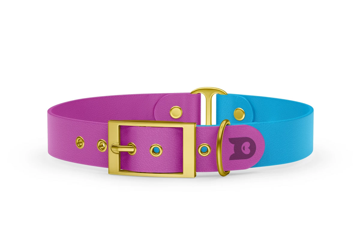 Duo-Halsband für Hunde: Hellviolett & Hellblau mit Gold-Komponenten