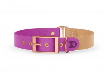 Duo-Halsband für Hunde: Hellviolett & Hellbraun mit Rosegold-Komponenten