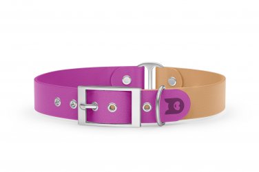 Duo-Halsband für Hunde: Hellviolett & Hellbraun mit Silber-Komponenten