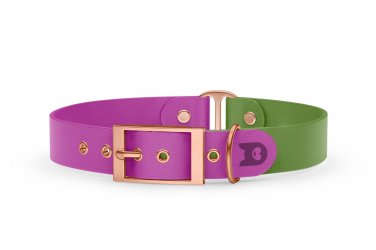 Duo-Halsband für Hunde: Hellviolett & Oliv mit Rosegold-Komponenten