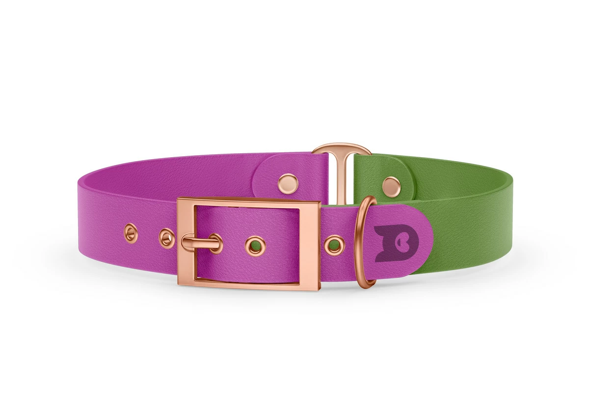 Duo-Halsband für Hunde: Hellviolett & Oliv mit Rosegold-Komponenten