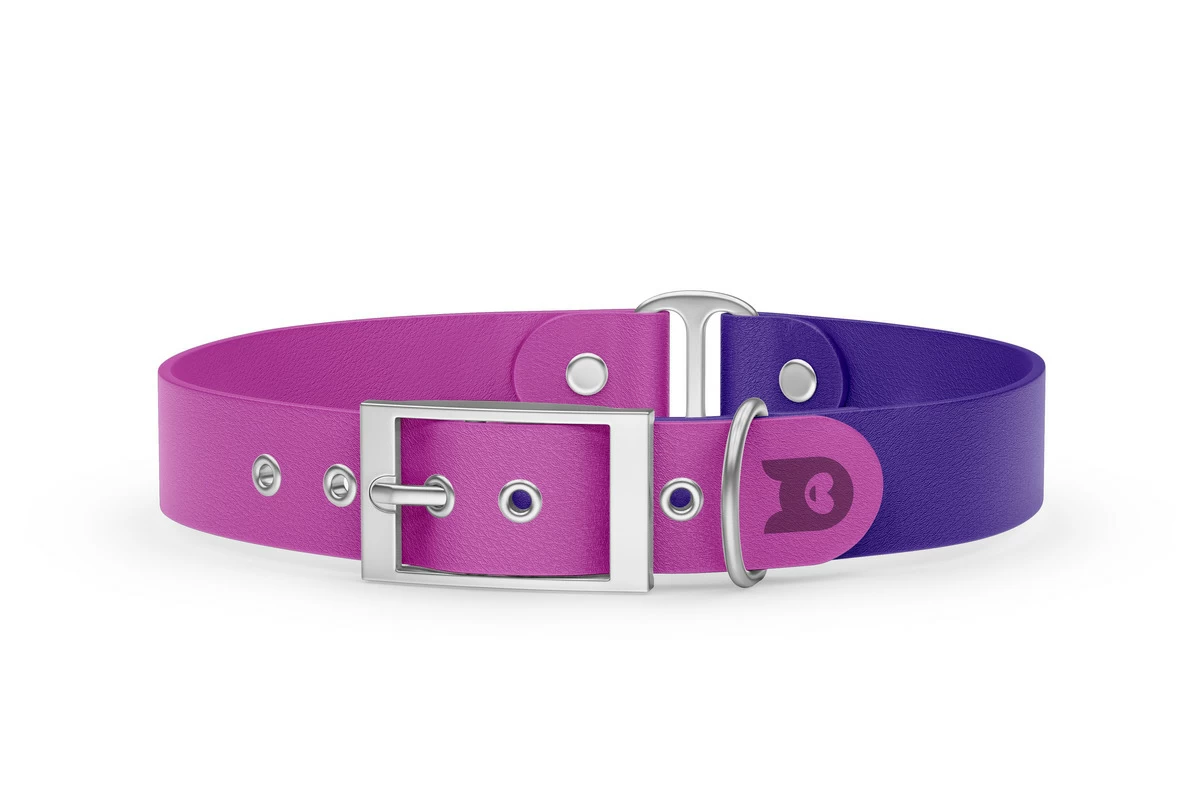 Duo-Halsband für Hunde: Hellviolett & Violett mit Silber-Komponenten