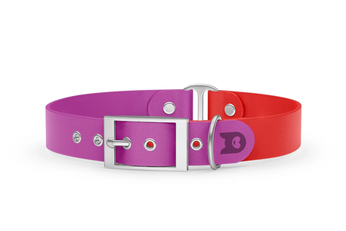 Duo-Halsband für Hunde: Hellviolett & Rot mit Silber-Komponenten