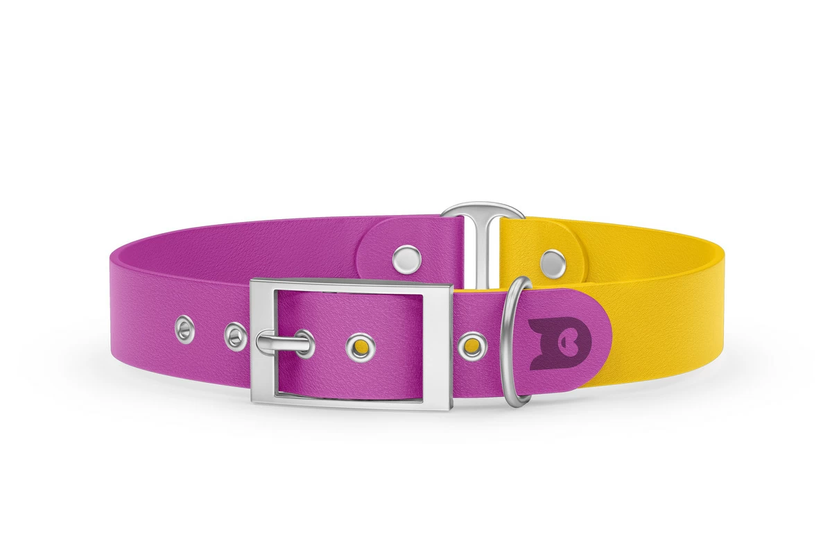 Duo-Halsband für Hunde: Hellviolett & Gelb mit Silber-Komponenten
