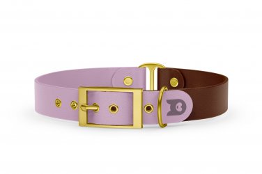 Duo-Halsband für Hunde: Flieder & Dunkelbraun mit Gold-Komponenten