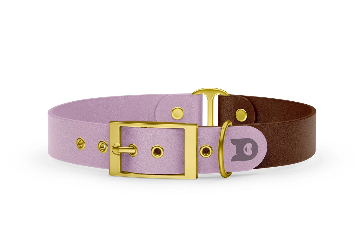 Duo-Halsband für Hunde: Flieder & Dunkelbraun mit Gold-Komponenten