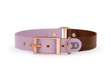Duo-Halsband für Hunde: Flieder & Dunkelbraun mit Rosegold-Komponenten