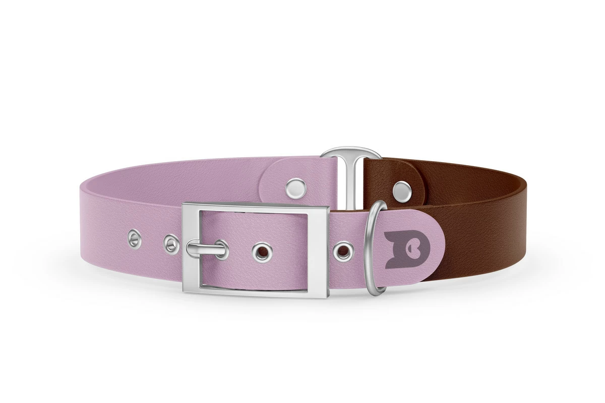 Duo-Halsband für Hunde: Flieder & Dunkelbraun mit Silber-Komponenten