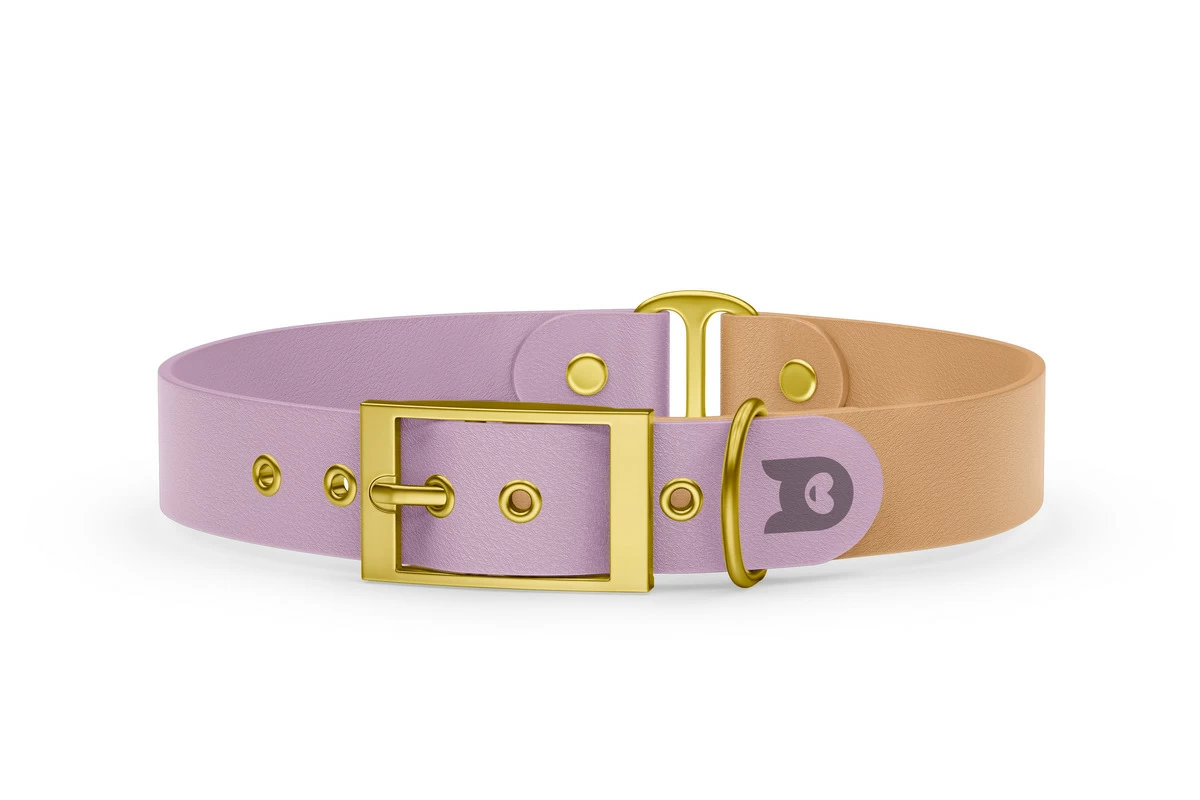 Duo-Halsband für Hunde: Flieder & Hellbraun mit Gold-Komponenten
