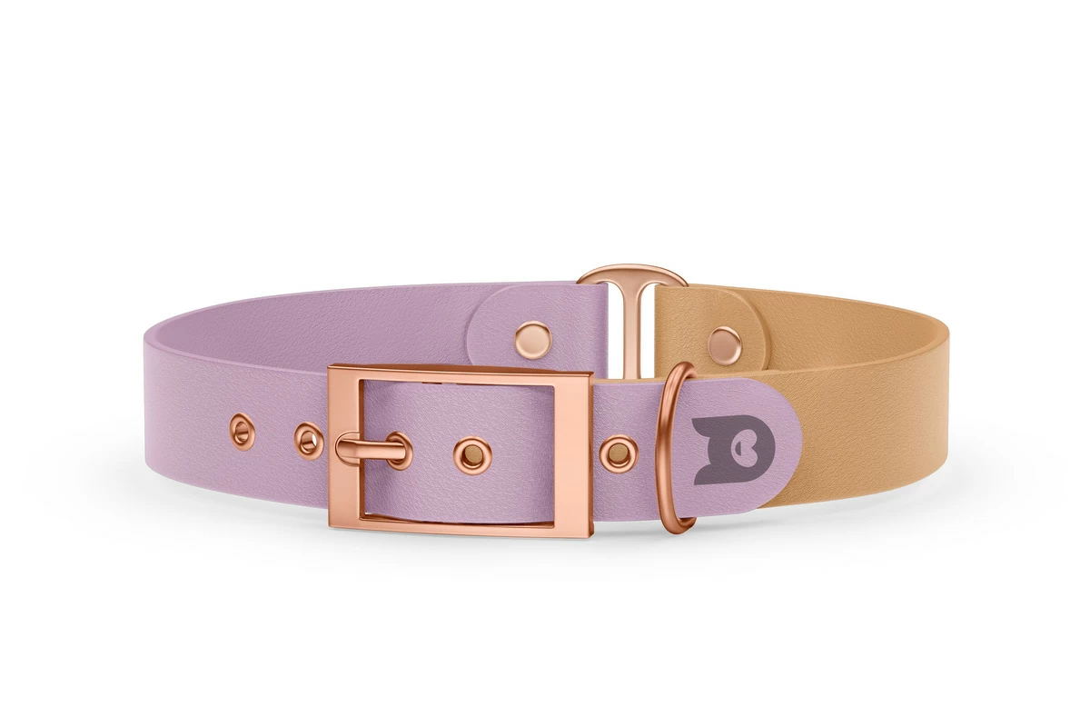 Duo-Halsband für Hunde: Flieder & Hellbraun mit Rosegold-Komponenten
