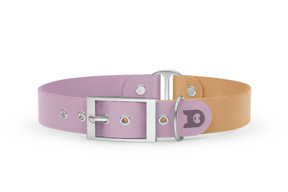 Duo-Halsband für Hunde: Flieder & Hellbraun mit Silber-Komponenten