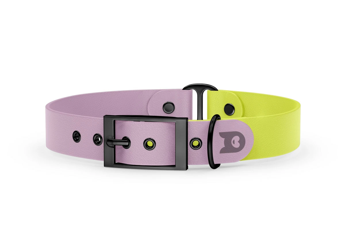 Duo-Halsband für Hunde: Flieder & Neongelb mit Schwarz-Komponenten