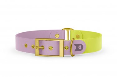 Duo-Halsband für Hunde: Flieder & Neongelb mit Gold-Komponenten