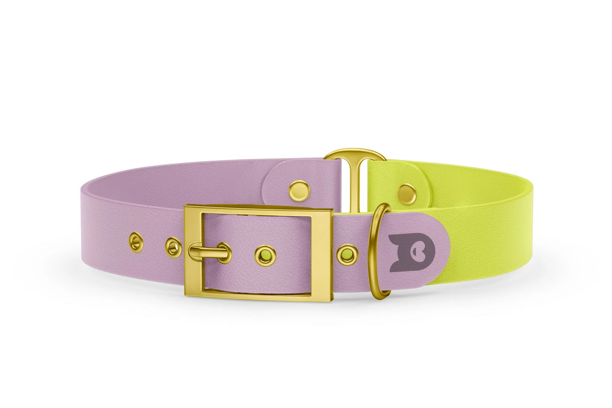 Duo-Halsband für Hunde: Flieder & Neongelb mit Gold-Komponenten