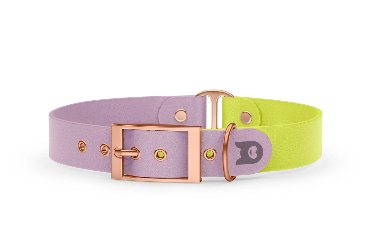Duo-Halsband für Hunde: Flieder & Neongelb mit Rosegold-Komponenten