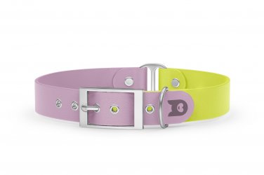 Duo-Halsband für Hunde: Flieder & Neongelb mit Silber-Komponenten