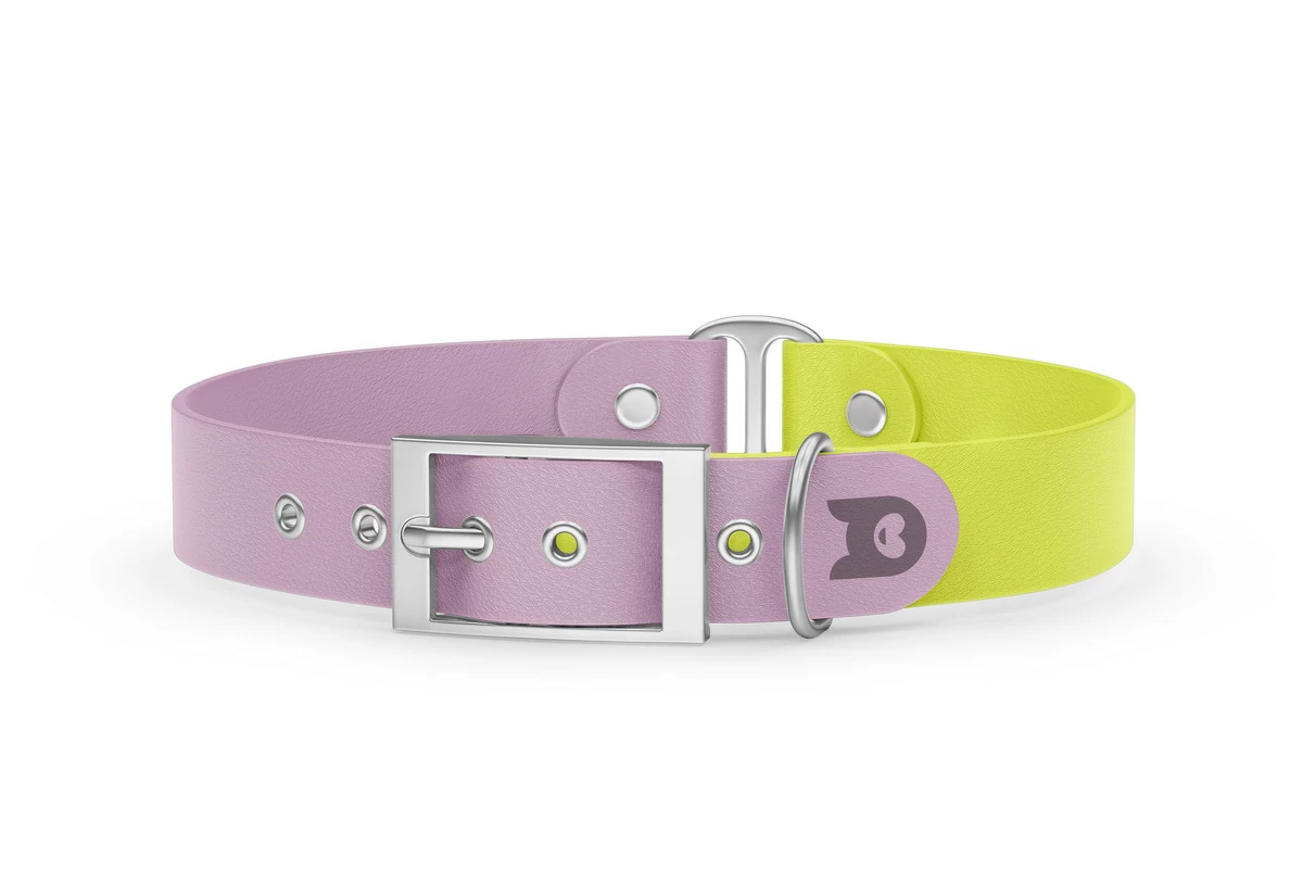 Duo-Halsband für Hunde: Flieder & Neongelb mit Silber-Komponenten