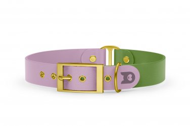 Duo-Halsband für Hunde: Flieder & Oliv mit Gold-Komponenten