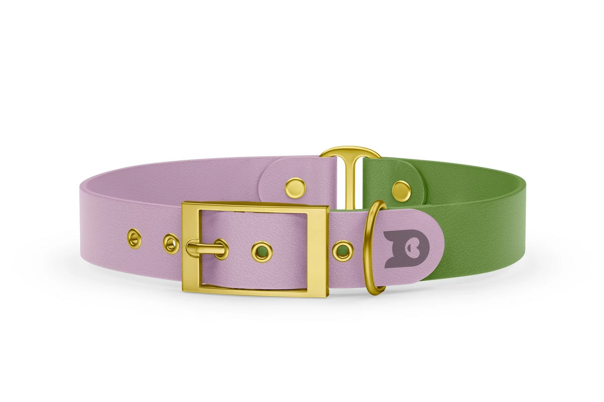 Duo-Halsband für Hunde: Flieder & Oliv mit Gold-Komponenten