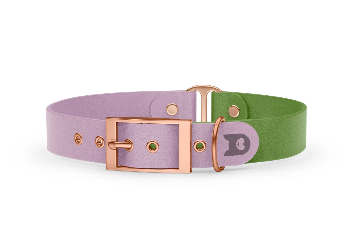 Duo-Halsband für Hunde: Flieder & Oliv mit Rosegold-Komponenten