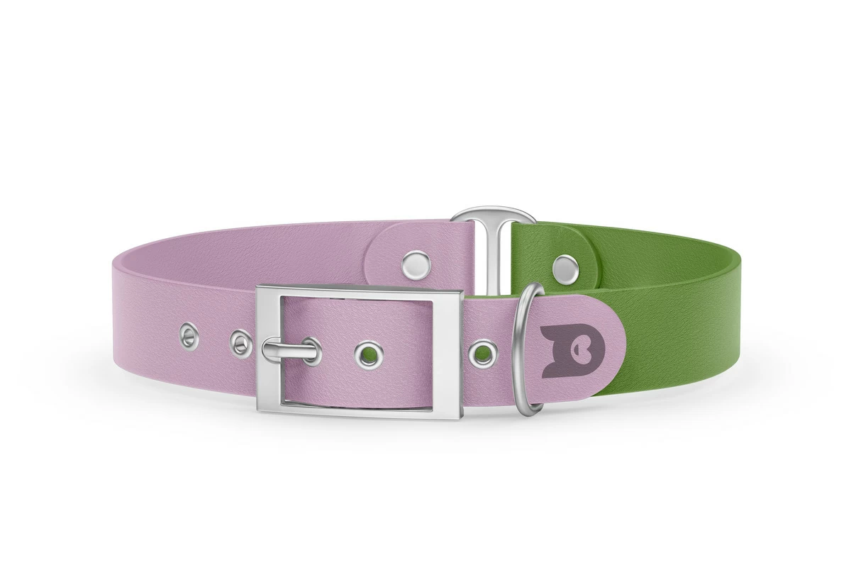 Duo-Halsband für Hunde: Flieder & Oliv mit Silber-Komponenten