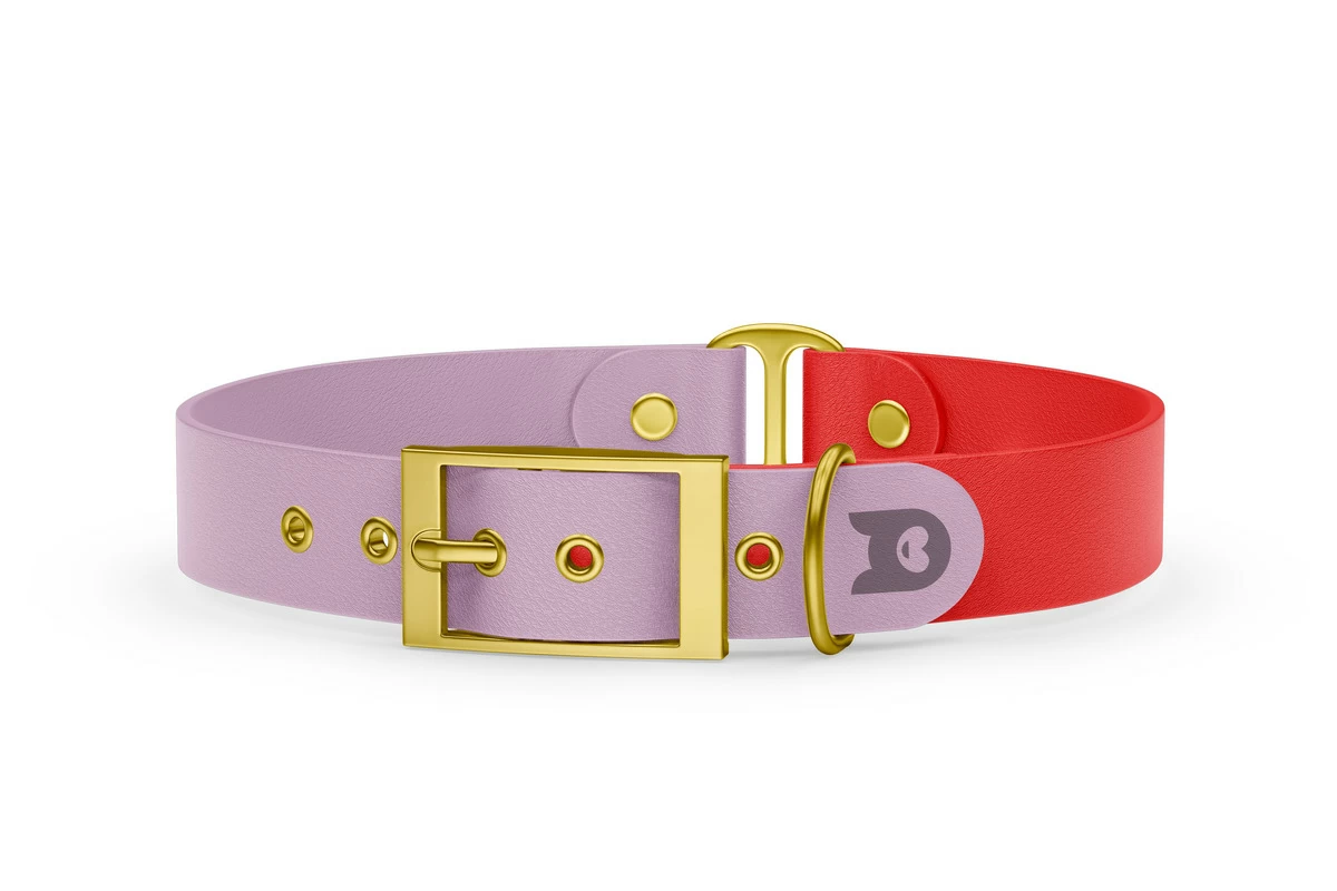 Duo-Halsband für Hunde: Flieder & Rot mit Gold-Komponenten