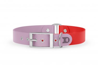 Duo-Halsband für Hunde: Flieder & Rot mit Silber-Komponenten
