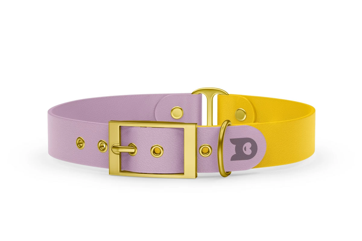 Duo-Halsband für Hunde: Flieder & Gelb mit Gold-Komponenten