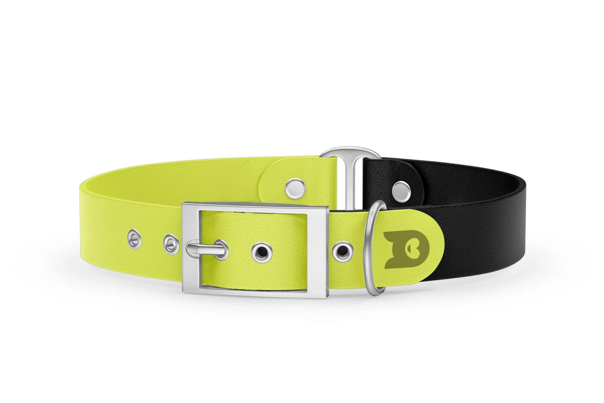 Duo-Halsband für Hunde: Neongelb & Schwarz mit Silber-Komponenten