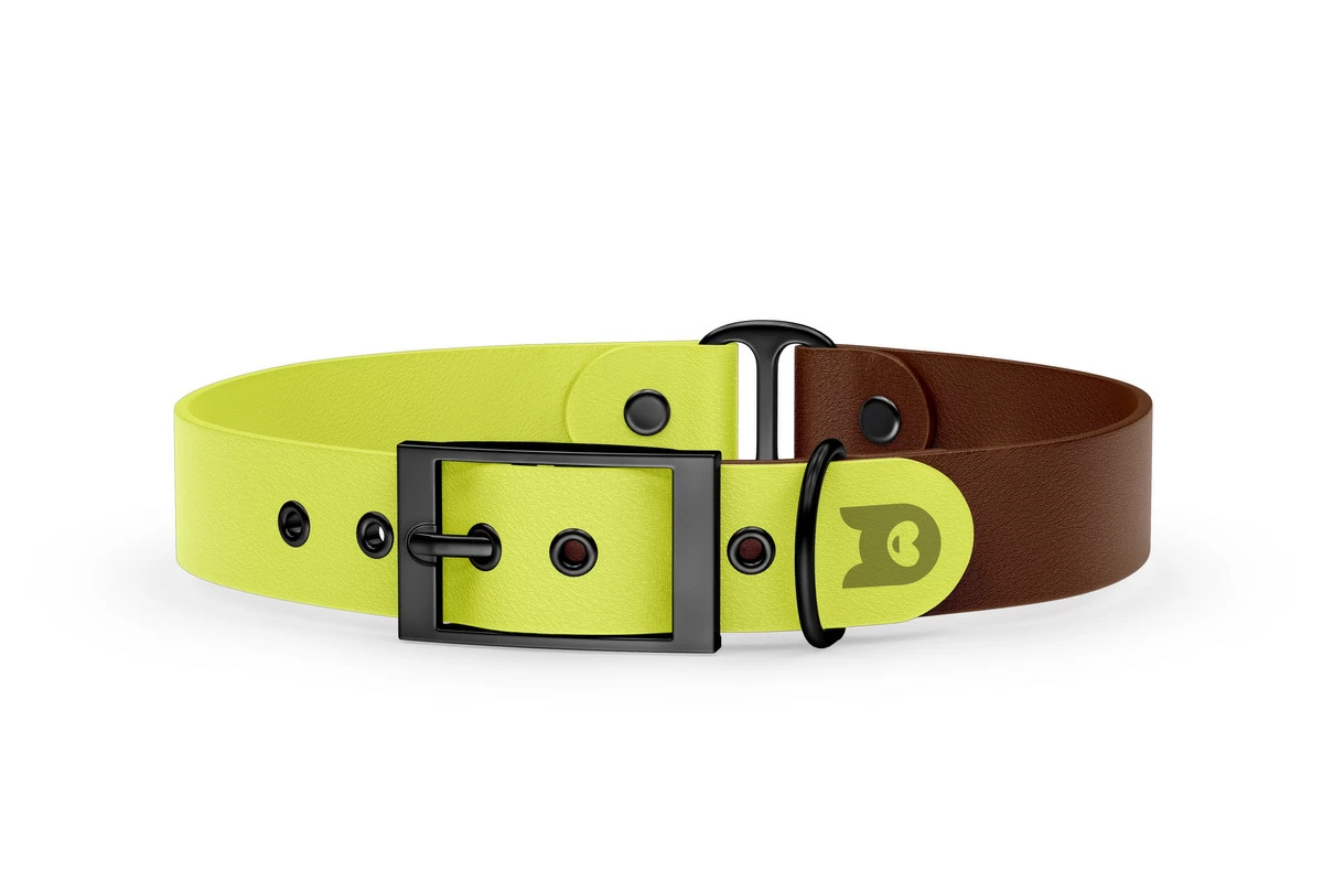 Duo-Halsband für Hunde: Neongelb & Dunkelbraun mit Schwarz-Komponenten
