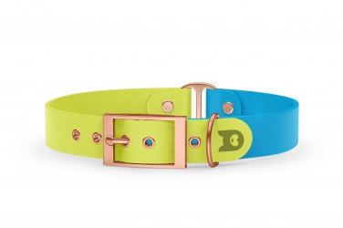 Duo-Halsband für Hunde: Neongelb & Hellblau mit Rosegold-Komponenten