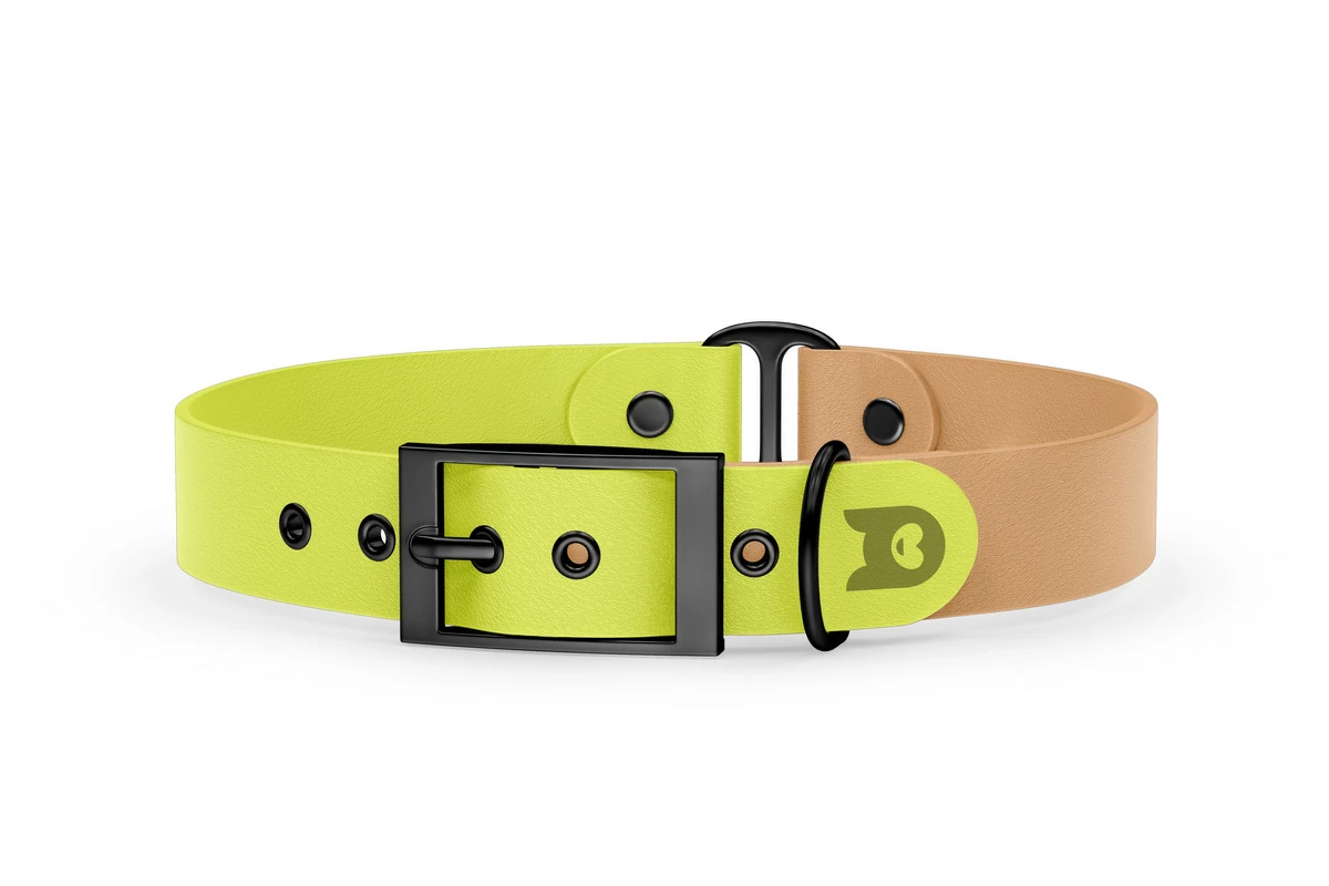 Duo-Halsband für Hunde: Neongelb & Hellbraun mit Schwarz-Komponenten