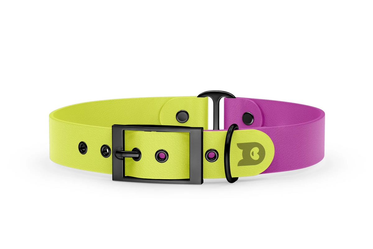 Duo-Halsband für Hunde: Neongelb & Hellviolett mit Schwarz-Komponenten