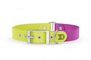 Duo-Halsband für Hunde: Neongelb & Hellviolett mit Silber-Komponenten