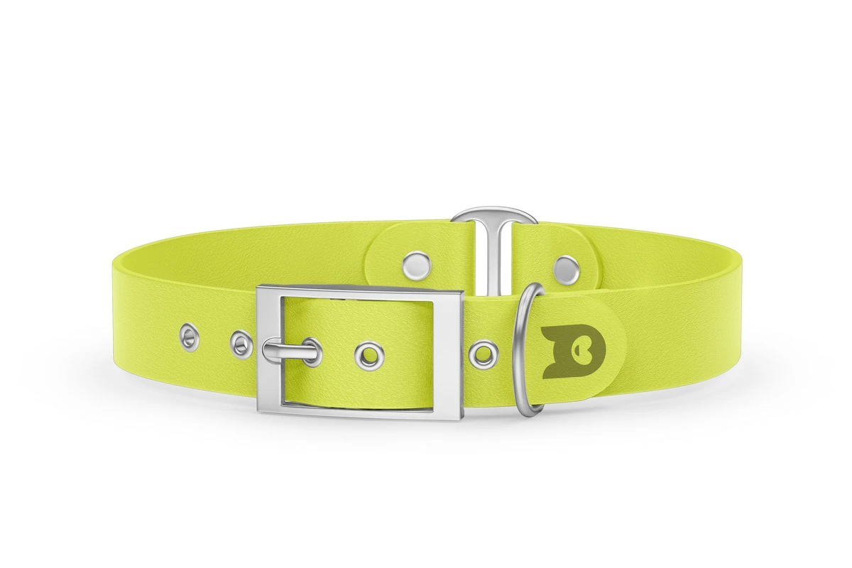 Duo-Halsband für Hunde: Neongelb & Neongelb mit Silber-Komponenten