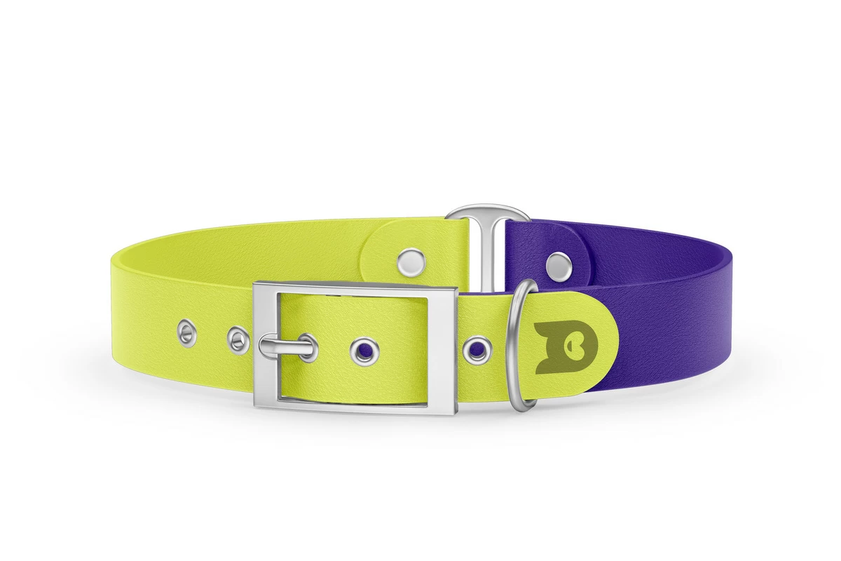 Duo-Halsband für Hunde: Neongelb & Violett mit Silber-Komponenten
